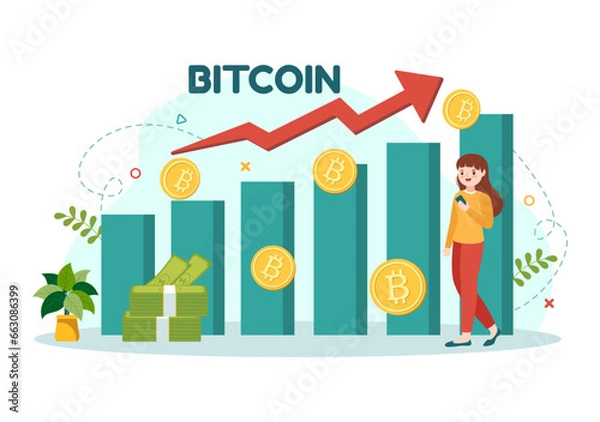 Fototapeta Bitcoin Vector Illustration with Cryptocurrency Coins of Blockchain Technology, Buy or Sell Trading, Crypto Market Exchange Value in Flat Background