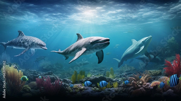 Obraz 魚、クジラ、イルカなどの海洋生物の写真