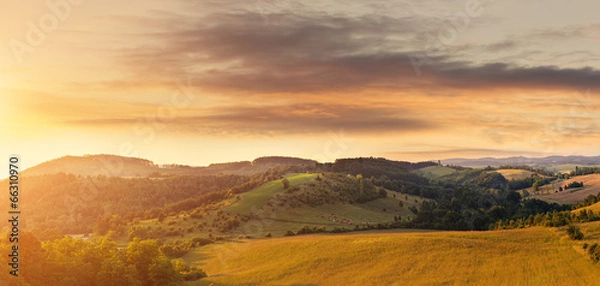 Fototapeta Beautiful hilly field, photographed from a height