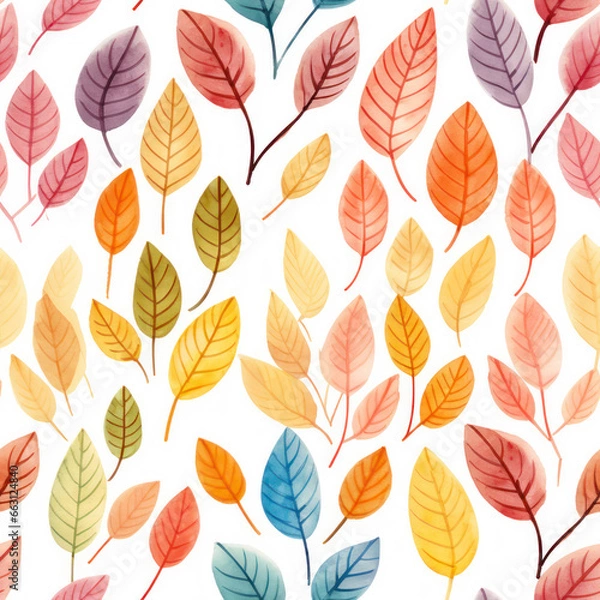 Fototapeta Seamless leaves pattern, botanical background, ai generative