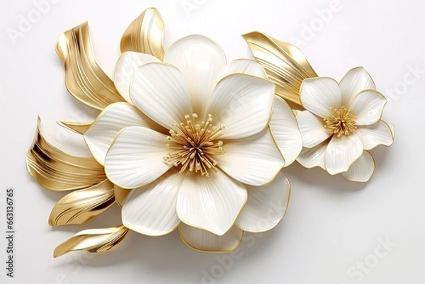 Obraz 3d gold flowers white backgroung.
