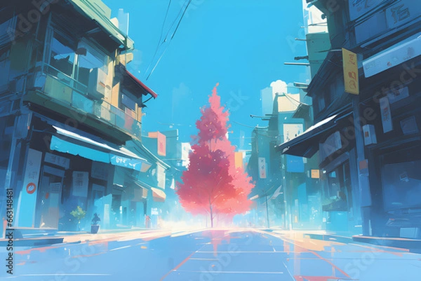 Obraz Red tree in the city