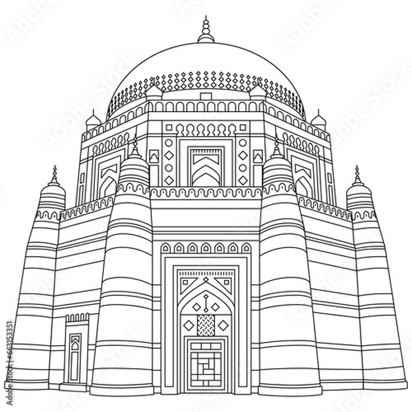 Fototapeta Shah Rukn-e-Alam Multan - outline beautiful illustration.