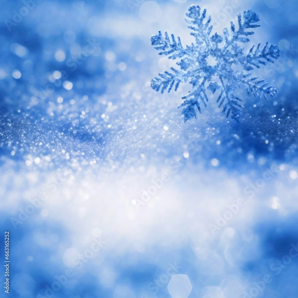 Fototapeta Winter Christmas seamless pattern with big snowflakes, snow, and bokeh lights