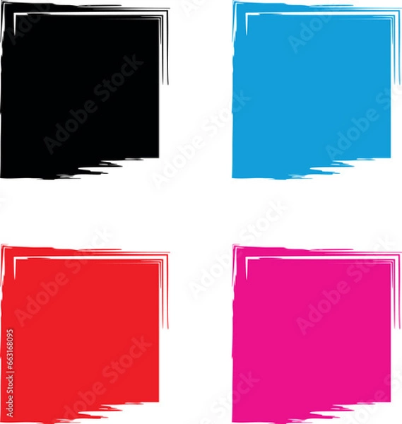 Fototapeta Grunge rectangle with border or frame. Grunge square. Black texture with rough edges. Stamp, paint for distressed backgrounds. Design boxes, badges. Geometric shapes.