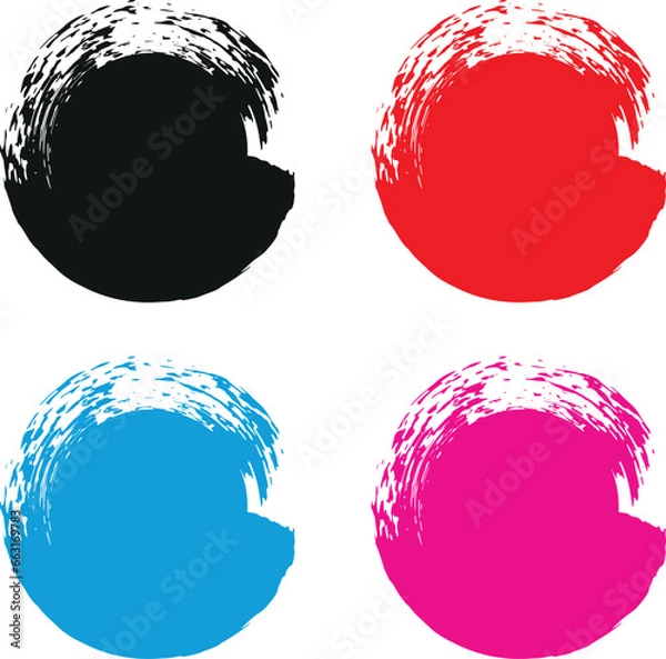 Fototapeta Colored circles painted with paint icon set. Colorful gradient Abstract grunge Logo circle Design Element, Daub with a brush symbol. Sign stain vector, vector illustration.