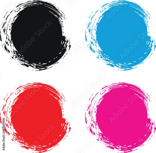 Fototapeta Colored circles painted with paint icon set. Colorful gradient Abstract grunge Logo circle Design Element, Daub with a brush symbol. Sign stain vector, vector illustration.