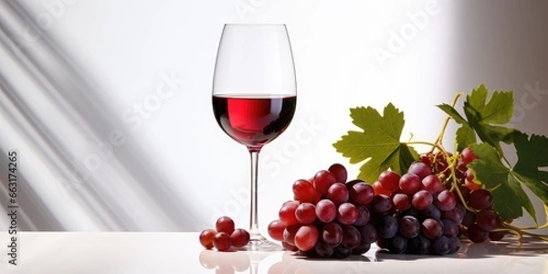 Fototapeta A picture Isolated white background with a Glass of red wine surrounded red grape, AI Generative