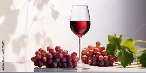 Fototapeta A picture Isolated white background with a Glass of red wine surrounded red grape, AI Generative