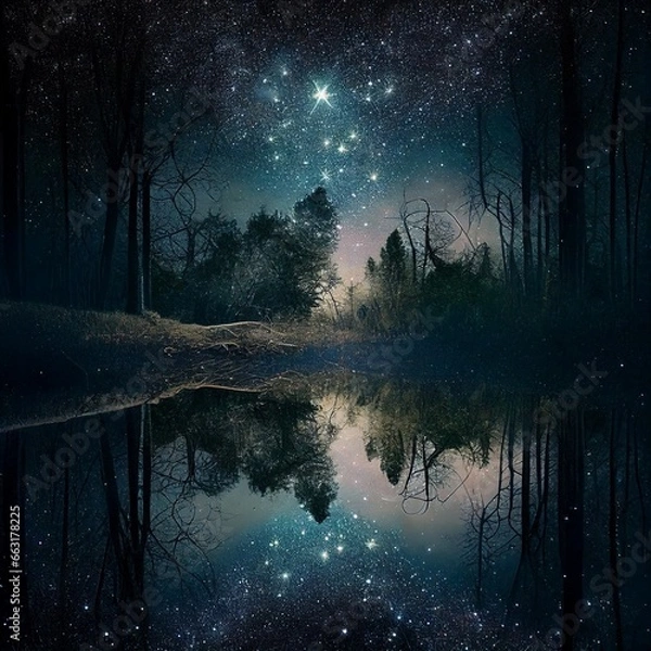 Obraz night landscape with trees and clouds