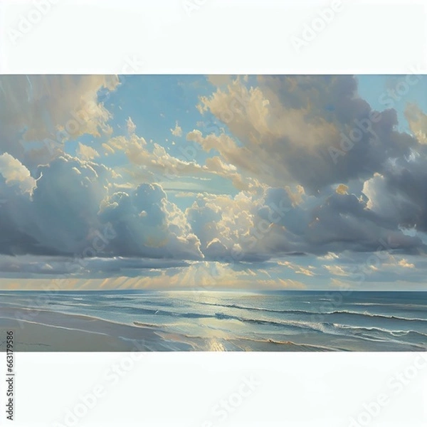 Obraz landscape with clouds and sun