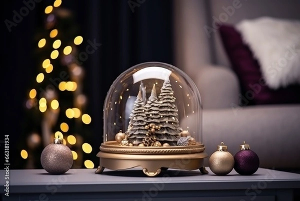 Fototapeta Composition with christmas decorations in the interior and copy space, generative ai