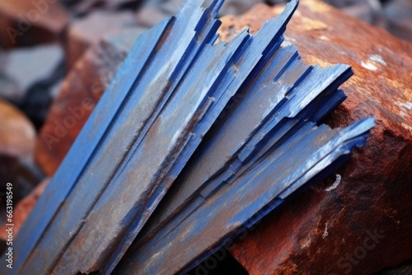 Obraz blue kyanite blades on a rust coloured rock