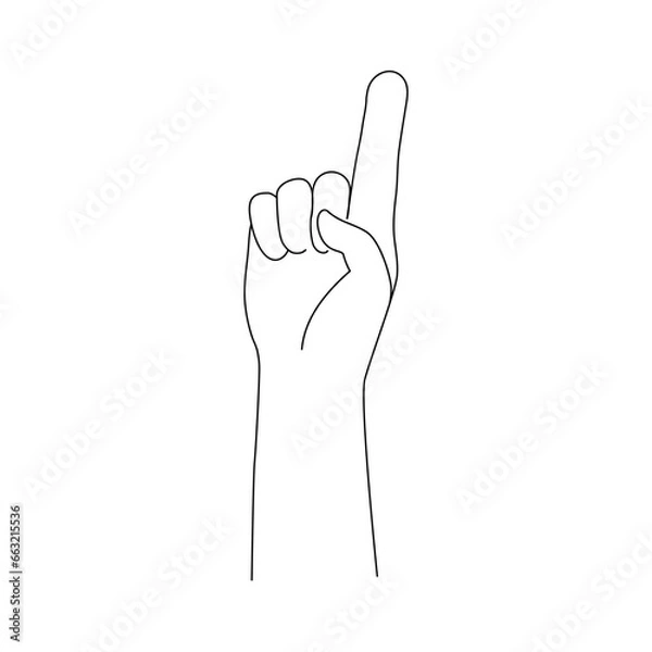 Fototapeta Isolated Hand one finger up gesture. Vector illustration black and white. Hand shows number one.