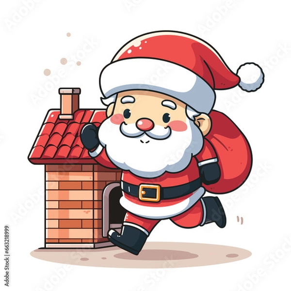 Obraz HOLIDAY CHRISTMAS, MARRY CHRISTMAS / Chimney Santa Claus - Cute and Fabulous Hipster Santa Claus Sticker Collection, Illustrated Vector Style, Isolated on a Transparent Background png (Generative Ai)