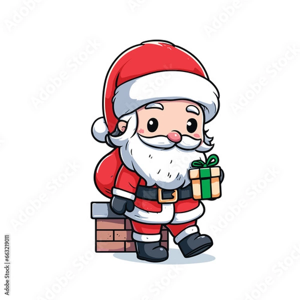 Obraz HOLIDAY CHRISTMAS, MARRY CHRISTMAS / Chimney Santa Claus - Cute and Fabulous Hipster Santa Claus Sticker Collection, Illustrated Vector Style, Isolated on a Transparent Background png (Generative Ai)