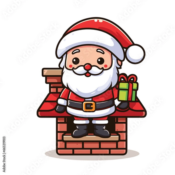 Obraz HOLIDAY CHRISTMAS, MARRY CHRISTMAS / Chimney Santa Claus - Cute and Fabulous Hipster Santa Claus Sticker Collection, Illustrated Vector Style, Isolated on a Transparent Background png (Generative Ai)
