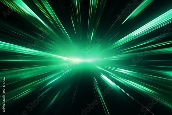Fototapeta Abstract Speed Motion in Light Green on Dark Background