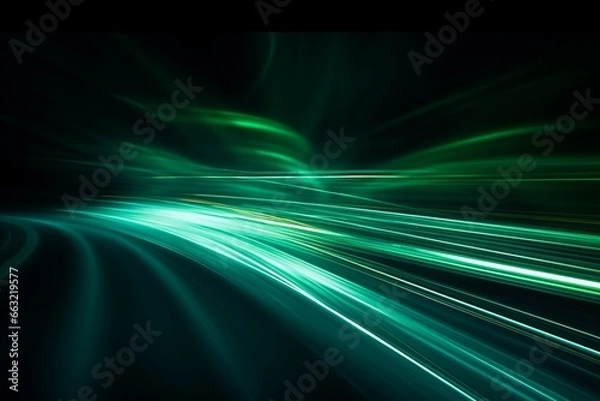 Fototapeta Abstract Speed Motion in Light Green on Dark Background