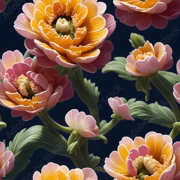 Fototapeta seamless pattern with beautiful flowers, Generative AI