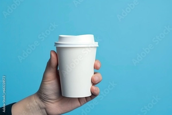 Fototapeta Coffee cup to go isolated on blue background. AI Generated
