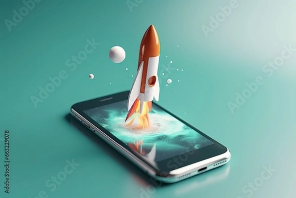 Obraz Phone rocket launch. AI Generated