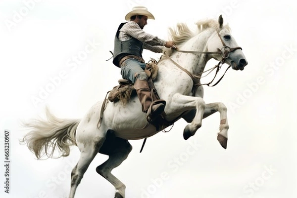 Fototapeta Rodeo mad horse isolated on a white background. generative AI