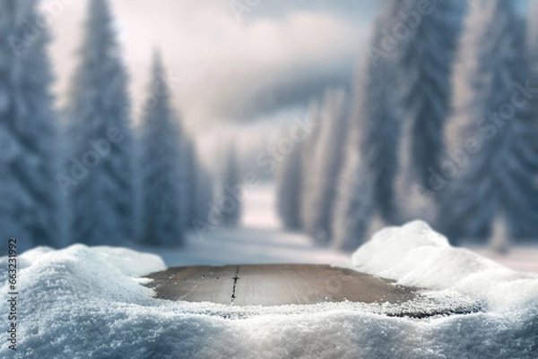 Fototapeta Desk of free space with snow and winter landscape of Alps 