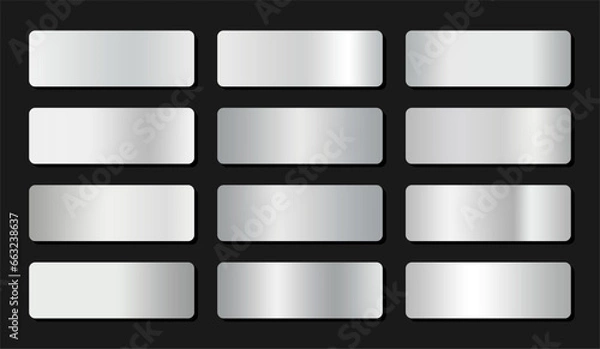 Fototapeta Silver, chrome metallic gradient collection. Shiny plates with silver effect. Vector illustration
