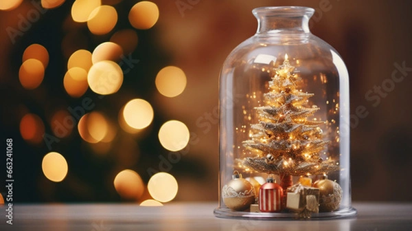 Obraz christmas background focused on christmas tree on the beautiful bokeh background. Generative ai