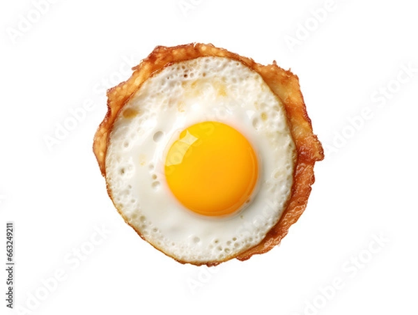 Fototapeta Top view of fried egg isolated on transparent background close up, png