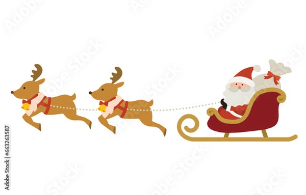 Obraz トナカイがひくソリに乗るサンタクロースのイラスト