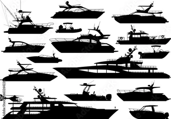 Obraz Yacht motor boat nautical silhouette vector collection