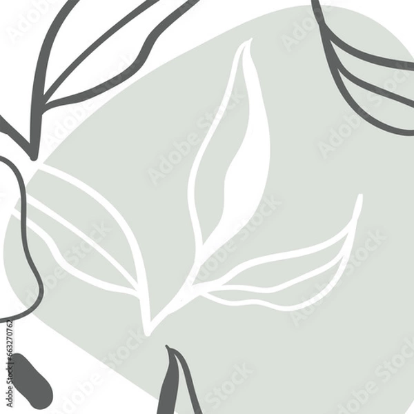 Fototapeta Set of simple floral seamless patterns. All over print. Botanical collage in modern flat liberty style, Floral Silhouettes. Meadow plants, leaves, leaf and small daisy flowers collection. 
