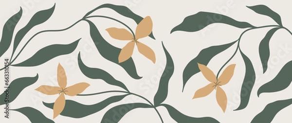 Fototapeta Abstract vector botanical art in art nouveau style. Natural hand drawn pattern with flowers, leaves, branches. Modern style Design for fabric, print, cover, banner, wallpaper.
