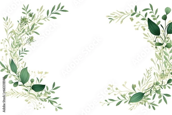 Obraz a white background with green leaves and branches. Abstract Olive color foliage background with negative space for copy.