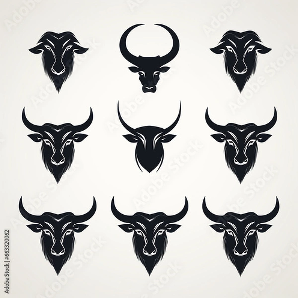 Fototapeta Set of buffalo head icons. Vector illustration in a flat style.
