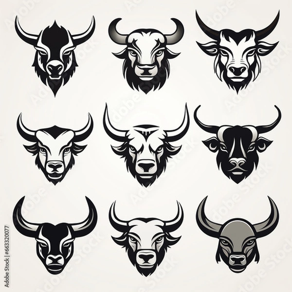 Obraz Set of buffalo head icons. Vector illustration in a flat style.