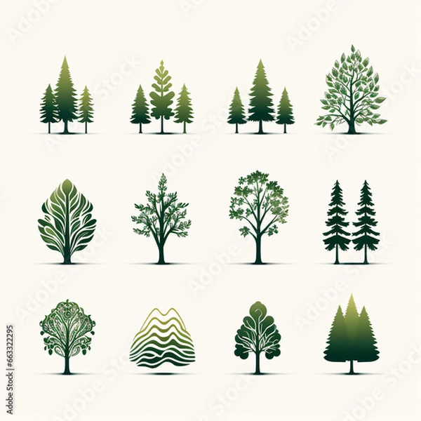 Obraz Set of icons with forest and mountains. Vector Illustration.