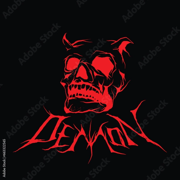 Fototapeta Red Head Demon skull vector illustration