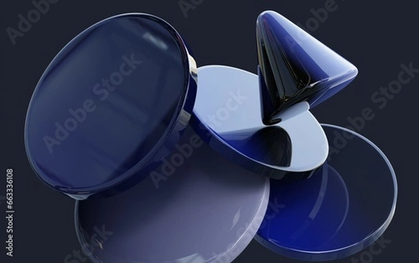 Fototapeta Geometrical shapes on dark background, 3d render