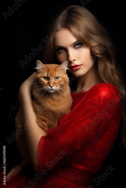 Obraz girl with a cat