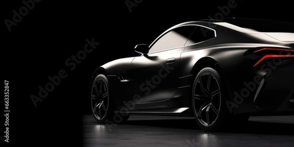 Fototapeta Luksusowy czarny samochód na zdjęciu na czarnym tle. generatywny AI