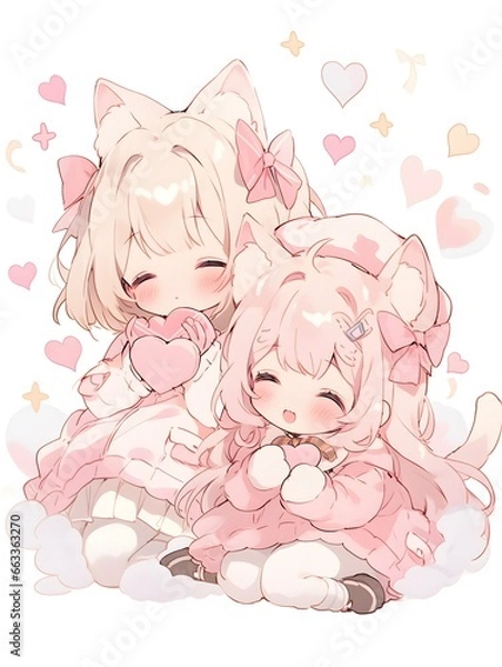 Fototapeta Cute LOFI anime manga style illustration, love couple