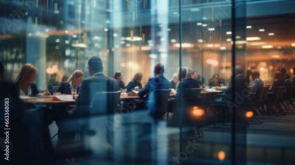 Fototapeta Group of business people having a meeting or brainstorming in a boardroom