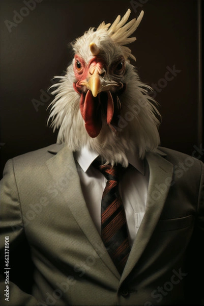 Fototapeta Portrait of a Successful Business Chicken Roaster Businessman with Suit and Tie building Wealth Money Fortune