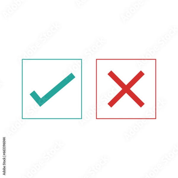 Fototapeta green check marks and red crosses. Circle and square, hard and rounded corners. Set of flat buttons icon. correct and wrong icon.