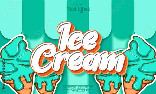 Obraz Ice cream editable text effect with green ice cream hand drawn pattern