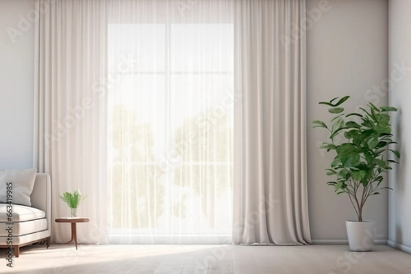 Obraz White room with window and curtains