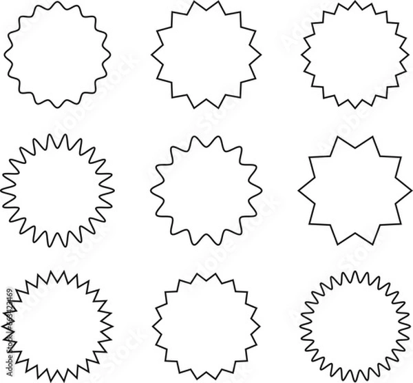 Fototapeta Starburst sticker set - collection of special offer sale oval and round shaped sunburst labels and badges. Promo stickers with star edges. Vector.